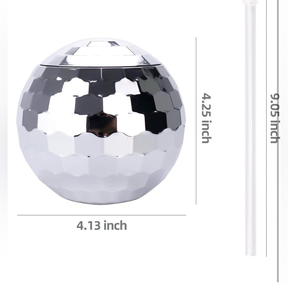 Set of 9 Silver Disco Ball Drink Cups and disco ball foil balloons - Picture 2 of 10